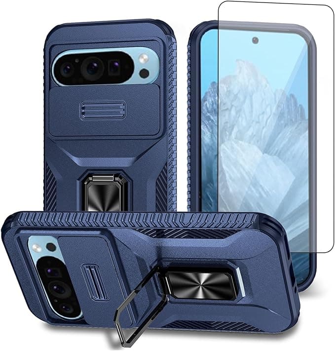 Asuwish Phone Case for Google Pixel 9/9 Pro/10/10 Pro 5G with Slide Camera Cover Screen Protector Ring Holder Stand Rugged Slim Cell Protective Pixel9 9Pro/Pixel10 10Pro Nine Ten Women Men Blue