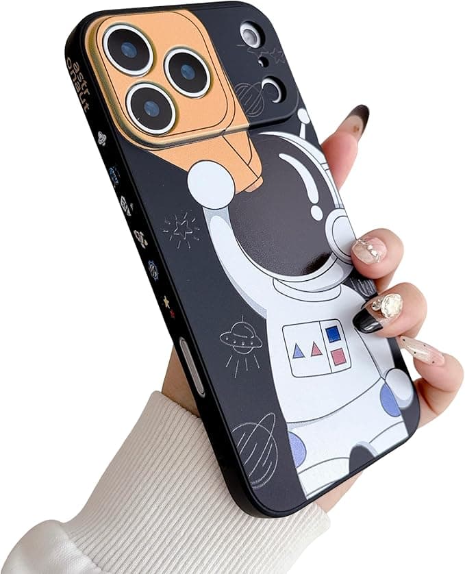 Yonds Queen for iPhone 17 Pro Max Cute Case, Cool Cartoon Astronaut Space Design Stylish Bumper Soft TPU Rubber Protective Anti-Slip Shockproof Creative Case(Black Telescope, iPhone 17 Pro Max)
