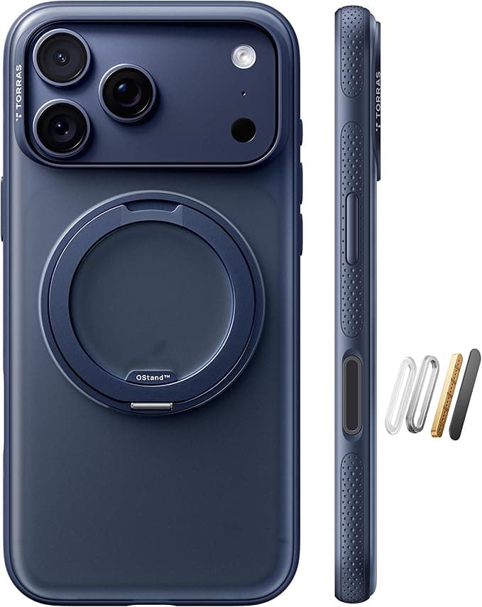 TORRAS 360 Magnetic Stand for iPhone 17 Pro Max Case, Fit for MagSafe, Military-Grade Protection, Camera Control, Translucent Slim Case for iPhone 17 Pro Max 6.9", Ostand O3 Fitness, Deep Blue