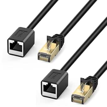 J&D Ethernet Extension Cable 2 Pack, Cat 6 Ethernet Extender Adapter Support Cat6/5e/5 Standards, RJ45 Cords Shielded Male to Female, 3 Feet/0.9 Meter