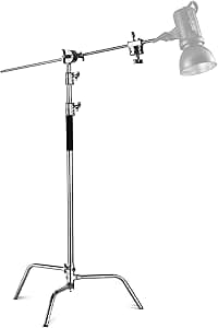 NEEWER Pro 100% Stainless Steel Heavy Duty C Stand with Boom Arm, Max Height 10.5ft/320cm Photography Light Stand with 4.2ft/128cm Holding Arm, 2 Grip Head for Studio Monolight, Softbox, Reflector