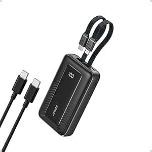 Anker Power Bank, 20,000mAh 30W Max Fast Portable Charger with Built-in USB-C and MFi Certified Lightning Cables, USB-C&A, Battery Pack for iPhone 16/15 Series, MacBook, Galaxy