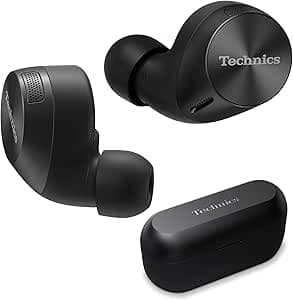 Technics HiFi True Wireless Multipoint Bluetooth Earbuds with Noise Cancelling, 3 Device Multipoint Connectivity, Wireless Charging, Impressive Call Quality, LDAC Compatible - EAH-AZ60M2-K (Black)