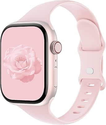 Thin Silicone Band Compatible with Apple Watch 41mm 38mm 40mm 45mm 42mm 44mm,Slim Narrow Replacement Sport Strap Wristband for iWatch Series SE 9 8 7 6 5 4 3 2 1 Women Men