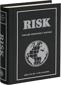 WS Game Company Risk Vintage Bookshelf Edition, Linen Wrapped Book Box & Slipcase - Secret Mission Variant & 6 Armies - Strategy Board Games for Adults & Kids, Ages 10+